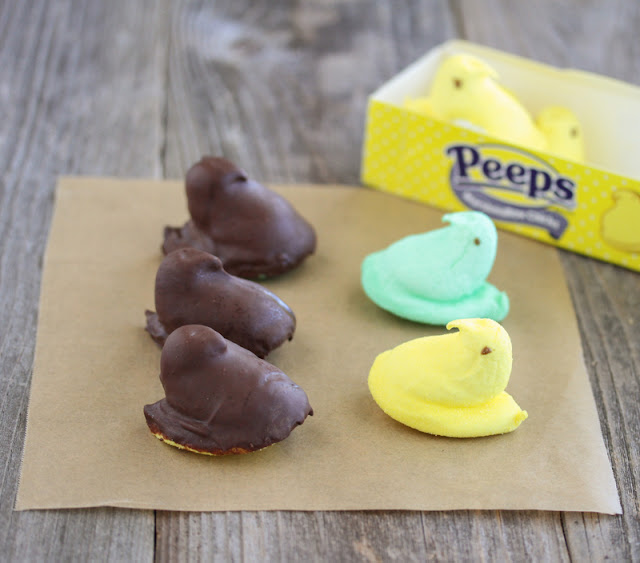 photo of chocolate covered peeps and two plain peeps