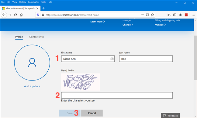 Entrez un nouveau nom, insérez le captcha et cliquez ou appuyez sur Enregistrer