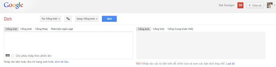 Trang chủ Google dịch