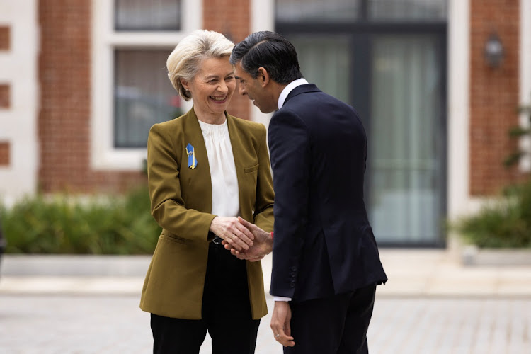 British Prime Minister Rishi Sunak greets European Commission president Ursula von der Leyen in Windsor, Britain, February 27 2023. Picture: DAN KITWOOD/REUTERS