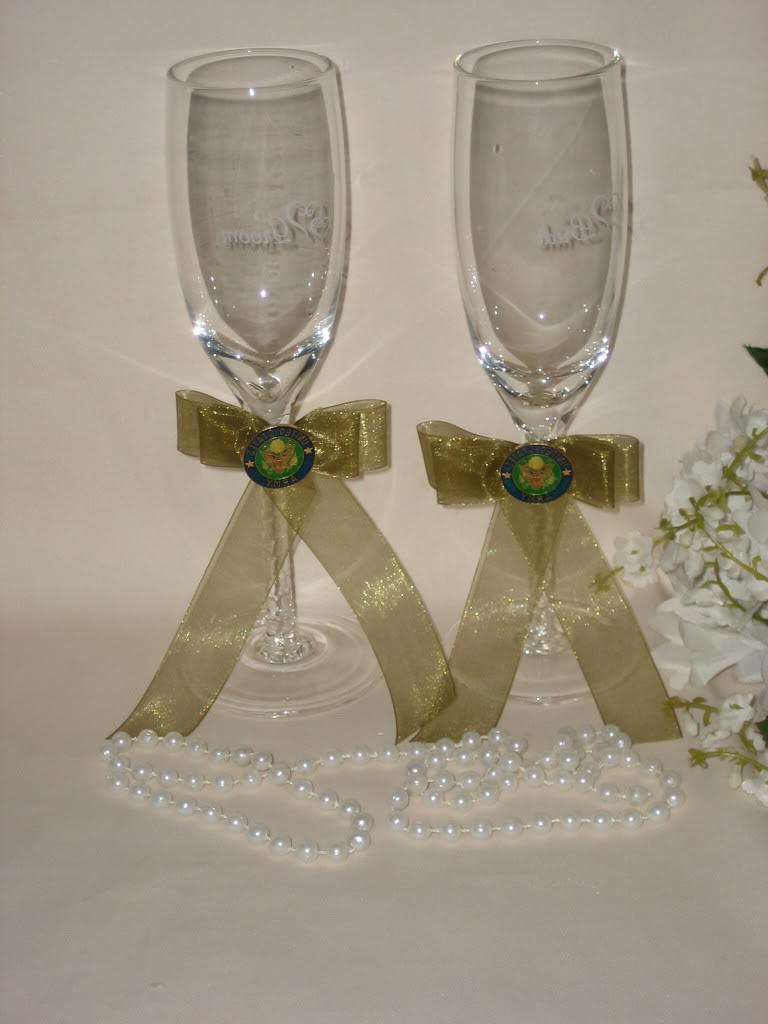 U.S. ARMY MILITARY WEDDING BRIDE & GROOM TOASTING GLASSES