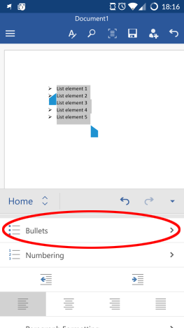 Android, Microsoft, Office, Word, lista, ordenado, desordenado, viñetas, números, edición, opciones