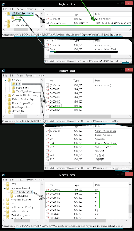 Edit reg to setting thai language in cmd