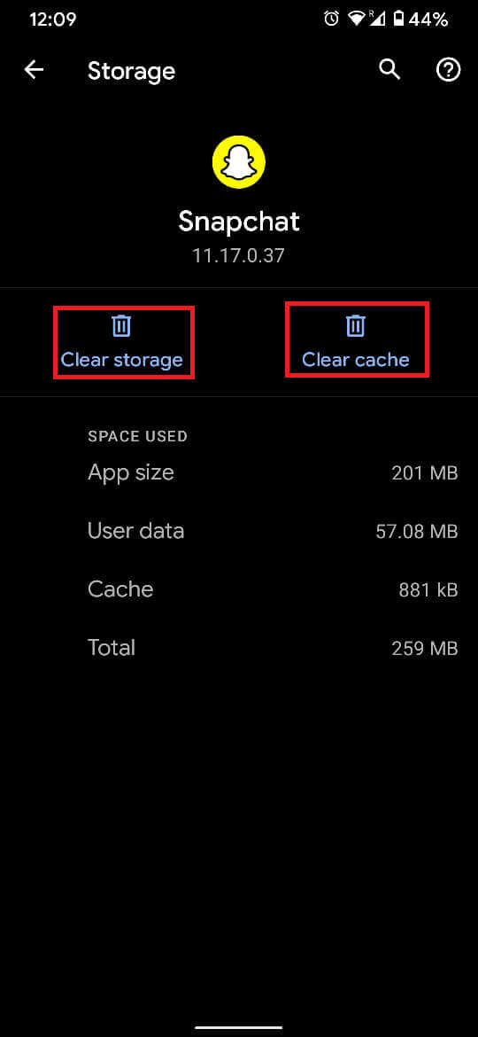 appuyez sur 'Effacer le cache' et 'Effacer le stockage' respectivement.