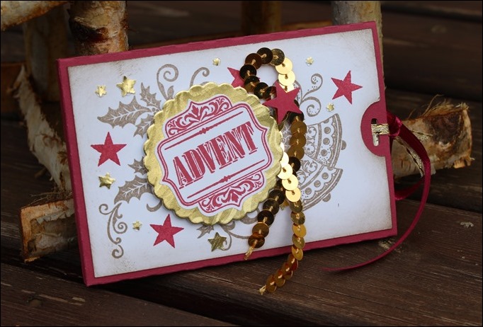 Adventskalender to go Stampin Up Rosenrot Glocke Pailettenband Gold 00 Adventskalender to go Stampin Up Rosenrot Glocke Pailettenband Gold 00