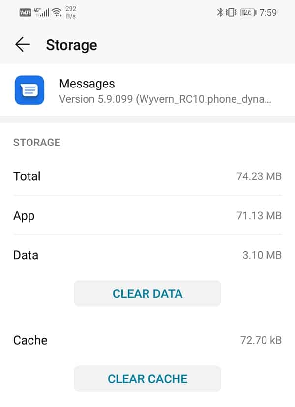 Tap on either clear data and clear cache and the said files will be deleted