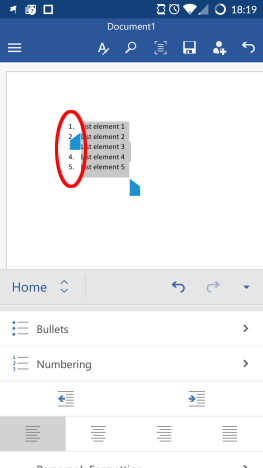 Android, Microsoft, Office, Word, lista, ordenado, desordenado, viñetas, números, edición, opciones