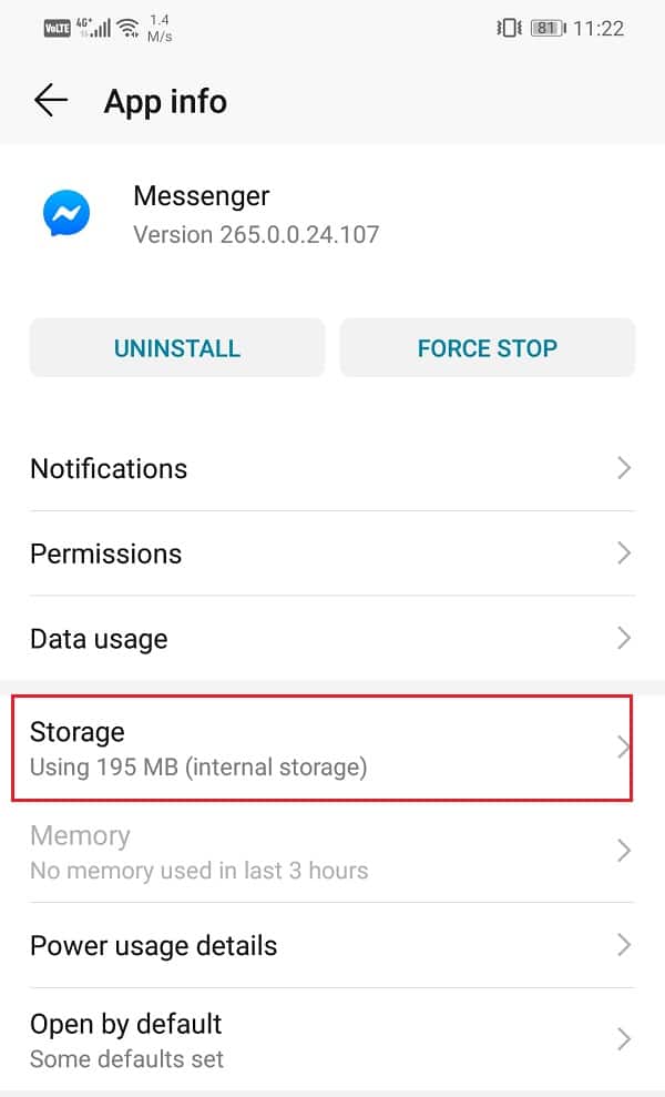 Bây giờ hãy nhấp vào tùy chọn Storage