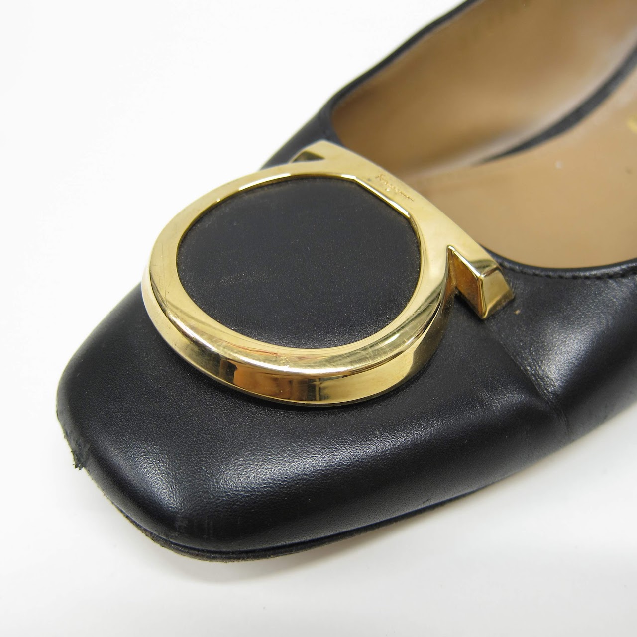 Salvatore Ferragamo Gold Logo Toe Flats