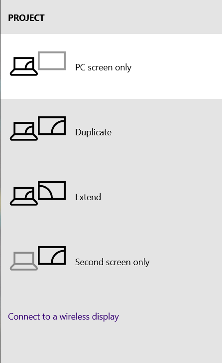 Mostrar opciones de proyecto.  Cómo configurar 3 monitores en una computadora portátil