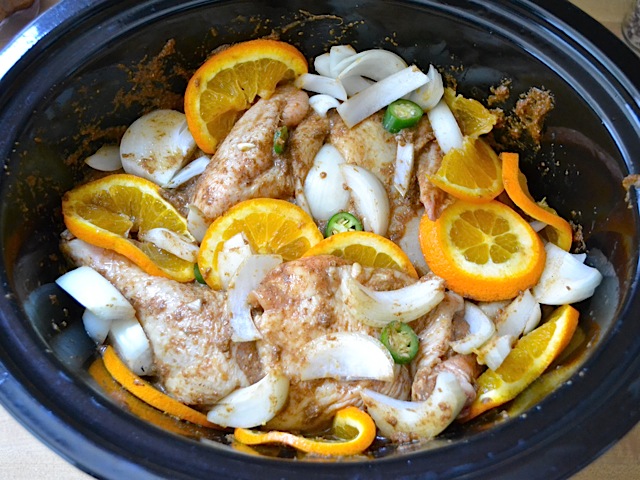 orange, onion and pepper added into slow cooker