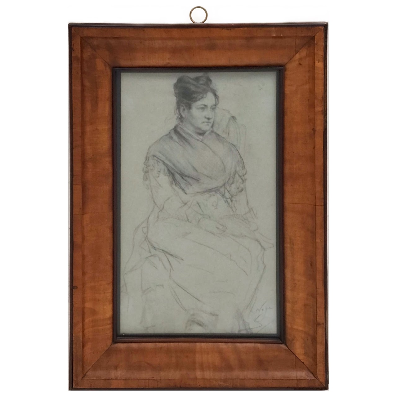 Signed Charcoal Portrait Drawing