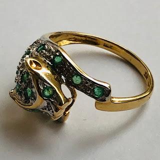 14K Gold and Green Stone Panther Ring