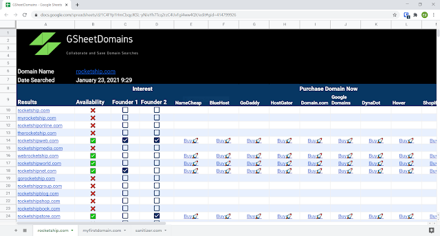 Screenshot of GSheetDomains