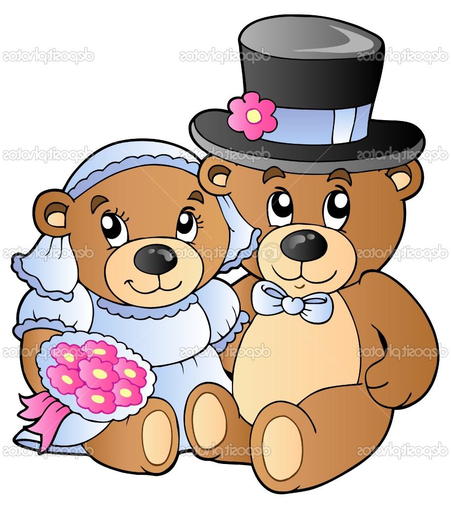 Wedding teddy bears - vector