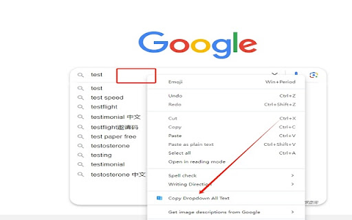 Copy the text from the search box dropdown list