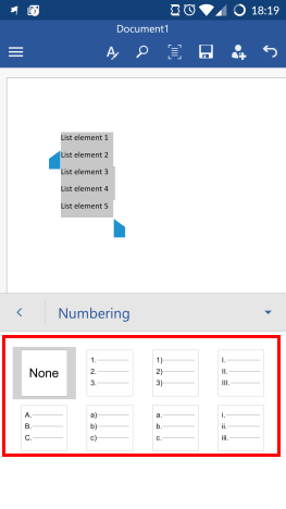 Android, Microsoft, Office, Word, 목록, 순서, 순서 없음, 글머리 기호, 번호, 편집, 옵션