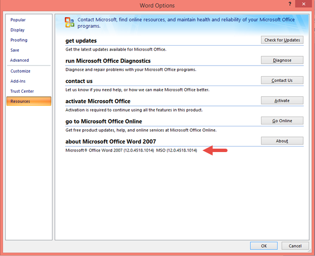 Версия продукта Microsoft Office 2007