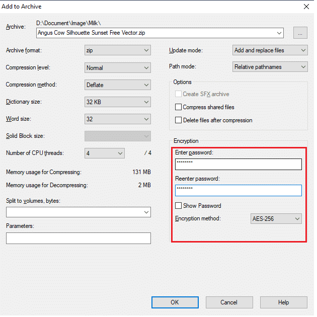 Escriba la contraseña en Ingresar contraseña y Vuelva a ingresar la contraseña en los campos respectivos en el software de encriptación de carpetas.  Cómo cifrar una carpeta en Windows 10