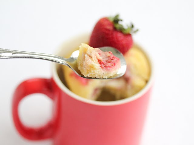 close-up photo of spoonful of strawberry cake