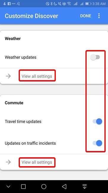 Pas het weer en het woon-werkverkeer aan in Google Discover