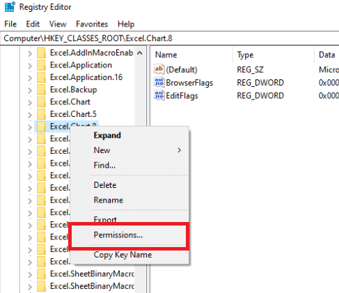 เลือกการอนุญาตจากเมนูแบบเลื่อนลง  แก้ไขข้อผิดพลาด stdole32.tlb ใน Windows 10