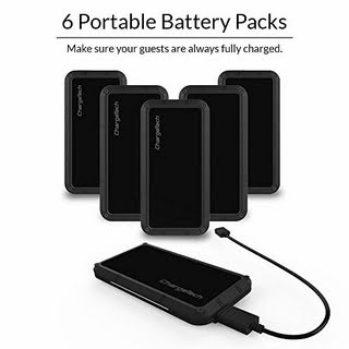 ChargeTech - Battery Pack Dispenser Dock w/ 6 Rechargeable Power Banks and Universal Charging Cables for All Devices: iPhone, iPad, Android, Samsung, etc - Charging Station - (Model: PS6) [Black]