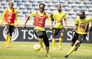 Reneilwe Letsholonyane controls the ball during Bafana Bafana training at Orlando Stadium yesterday. The team will face Zimbabwe in a friendly international at the same venue tonight