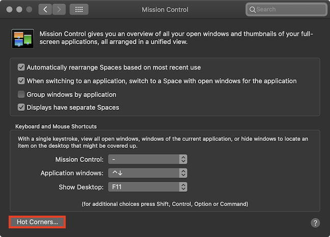 Abrir esquinas activas desde el panel de control de la misión