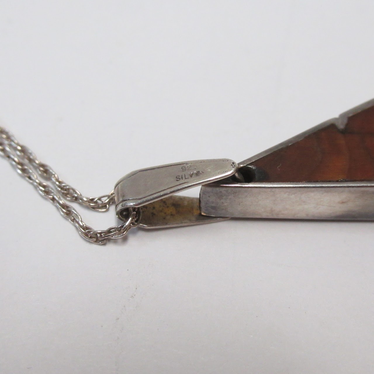 Sterling Silver and Burlwood Pendant Necklace