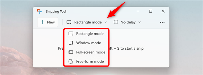 Režimy snímků obrazovky v nástroji Snipping Tool