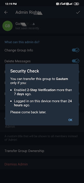 How to transfer channel or group ownership in Telegram