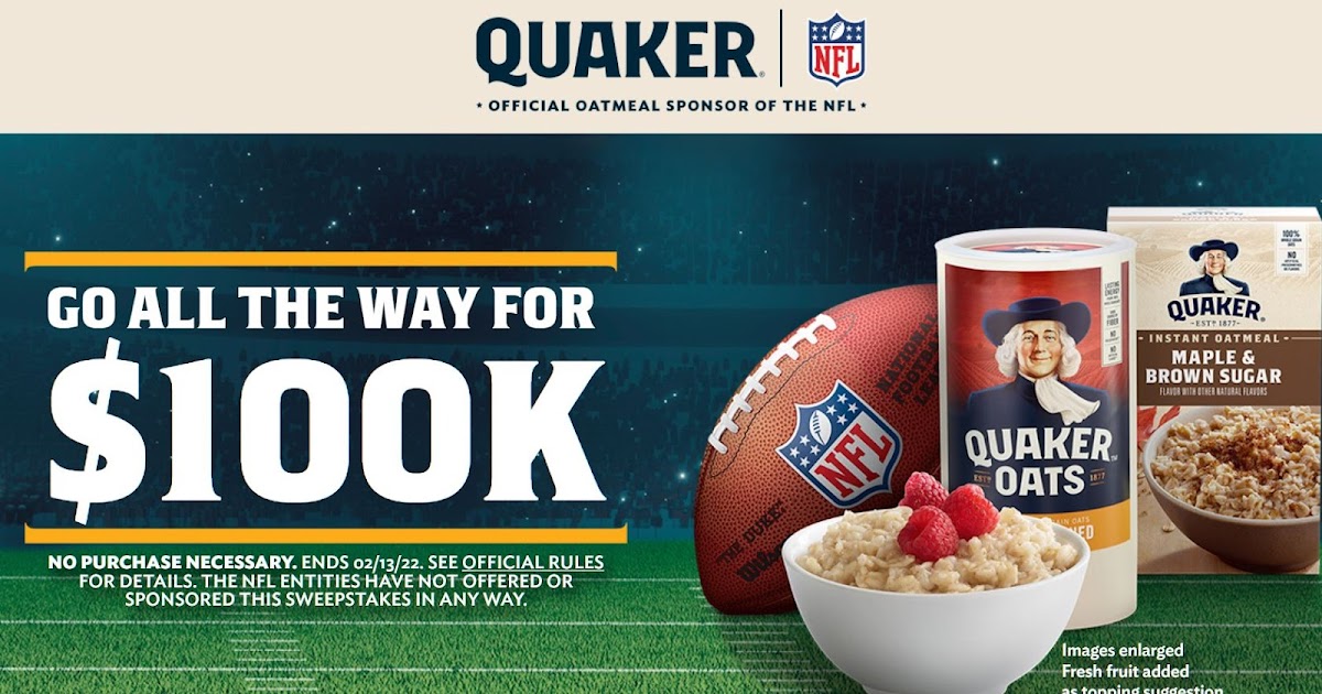 Quaker Oats Touchdown Instant Win Giveaway - 40 Winners Win $100 Each ...