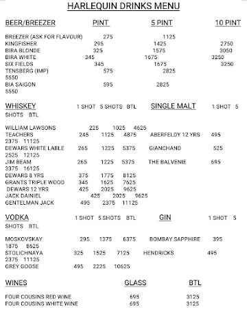 Harlequin menu 