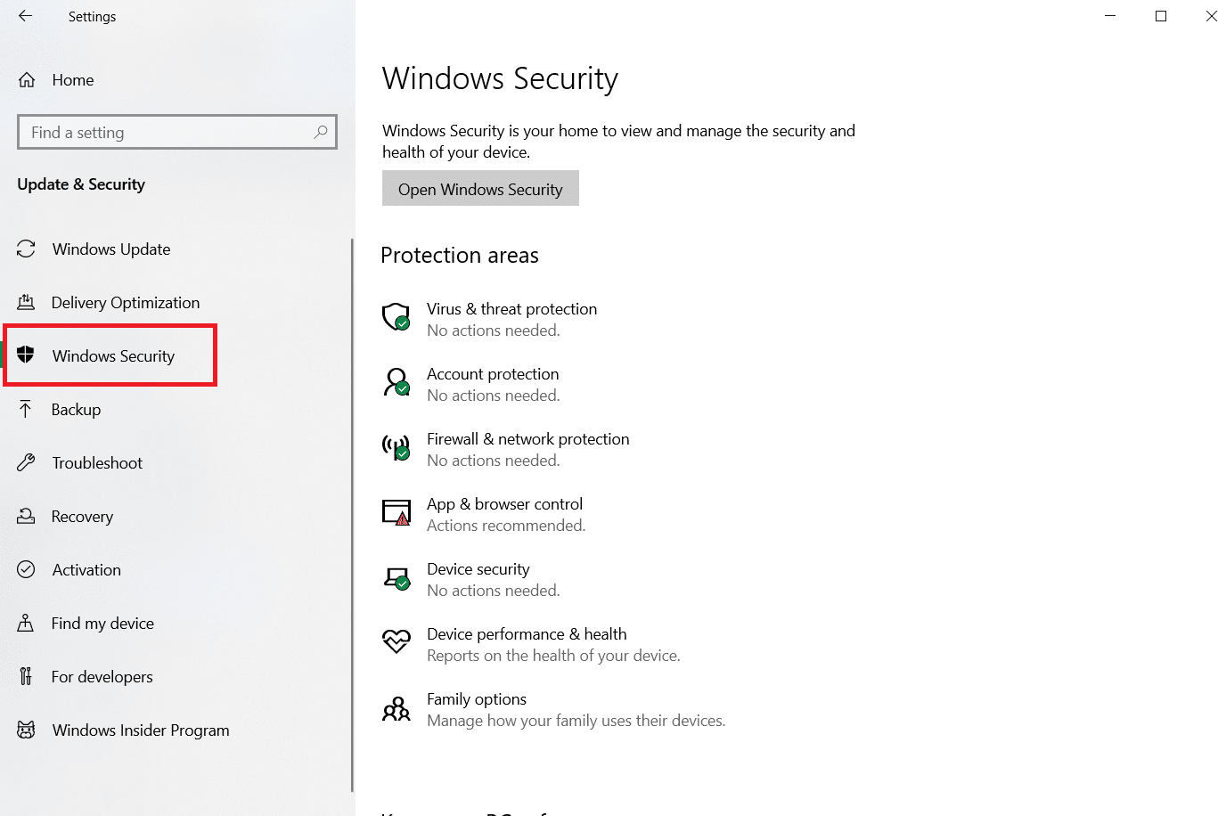 Opción de seguridad de Windows