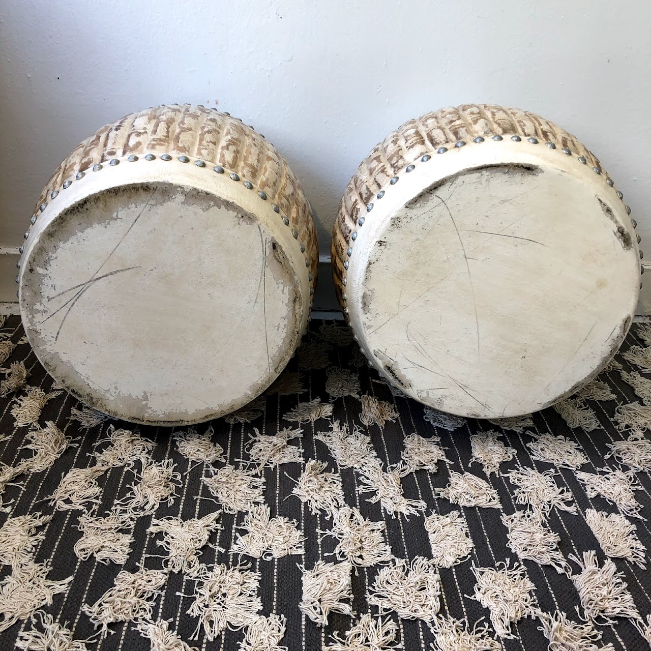 Drum Side Table Pair