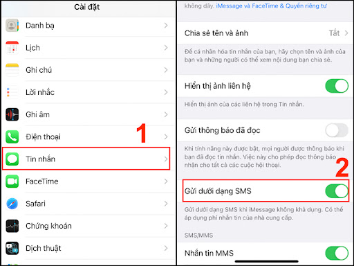 Bật dưới dạng SMS