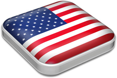 Flag of United States with metallic square frame