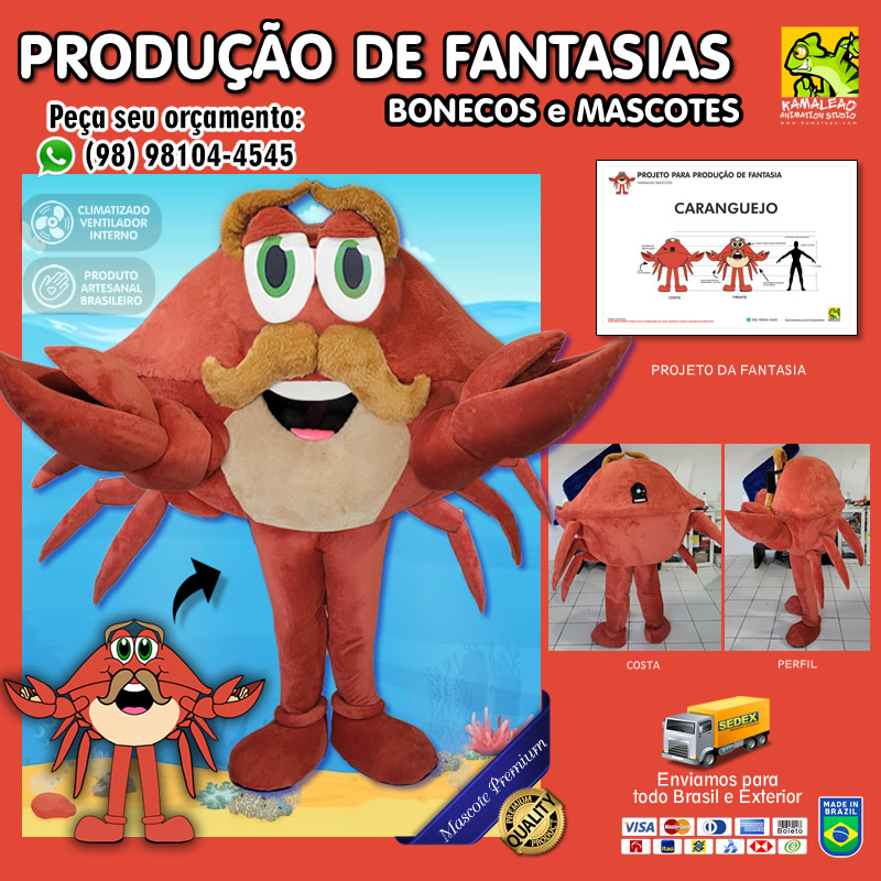 Produção de Fantasia de Mascote Caranguejo Siri lagosta