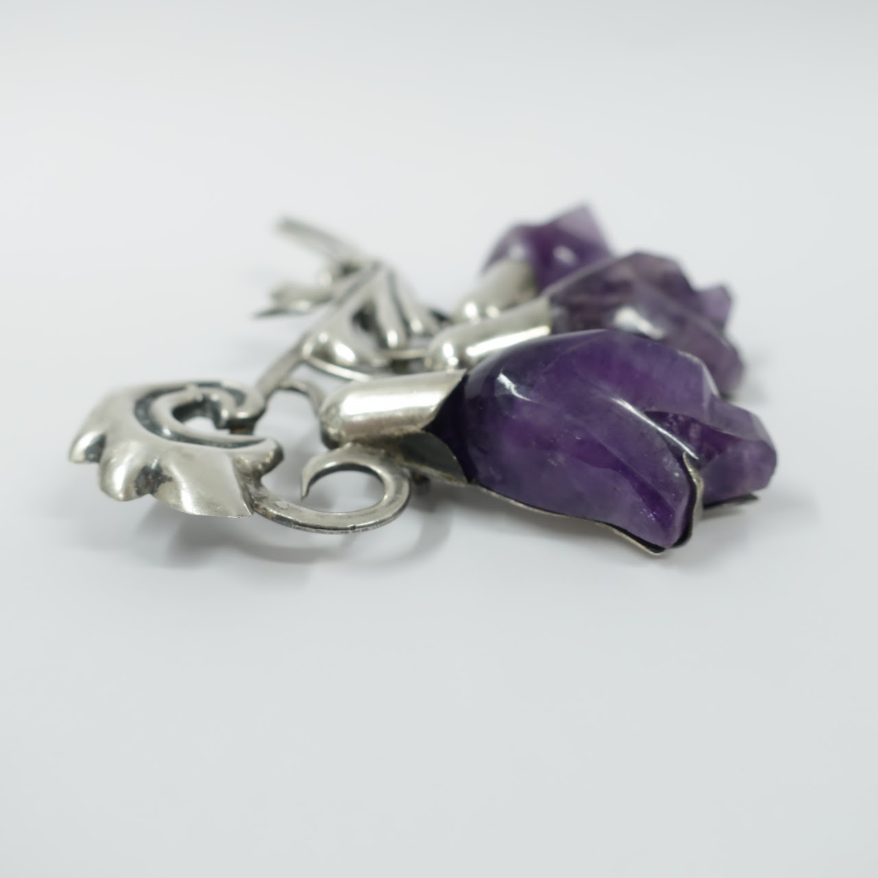 Silver & Amethyst Floral Brooch