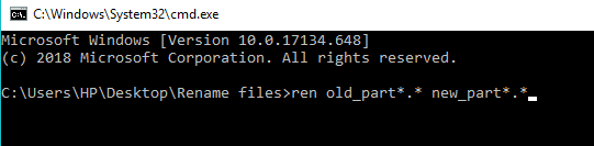ファイル名の一部を変更するには、コマンドプロンプトにコマンドを入力します