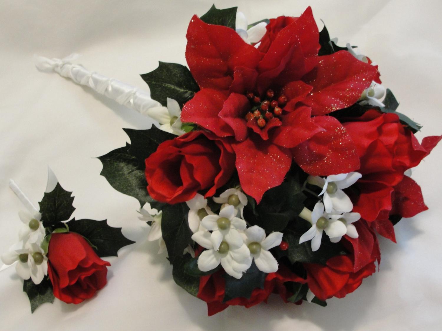 wedding dress with red flowers