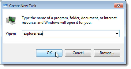 Запуск задачи explorer.exe в Windows 7