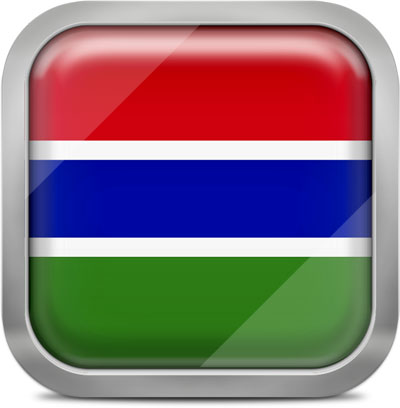 Gambia square flag with metallic frame
