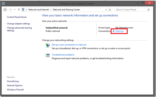 klik Ethernet  kemudian Properties.