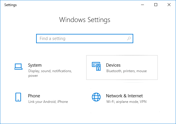 Windows 키 + I를 눌러 설정을 연 다음 장치를 클릭하십시오.