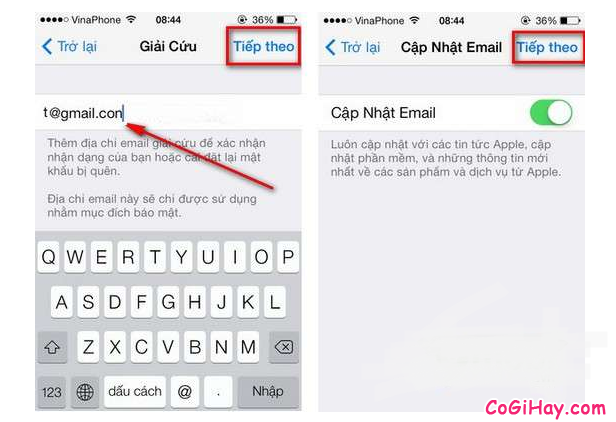 Nhập email dự phòng nếu có