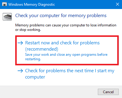 Windows หน่วยความจำในการวินิจฉัย.  แก้ไขข้อผิดพลาดหน้าจอสีน้ำเงิน Windows 10