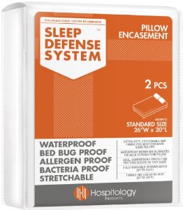  Hospitology Sleep Defense System Waterproof/Dust Mite Proof Pillow Encasement, Standard, Set of 2