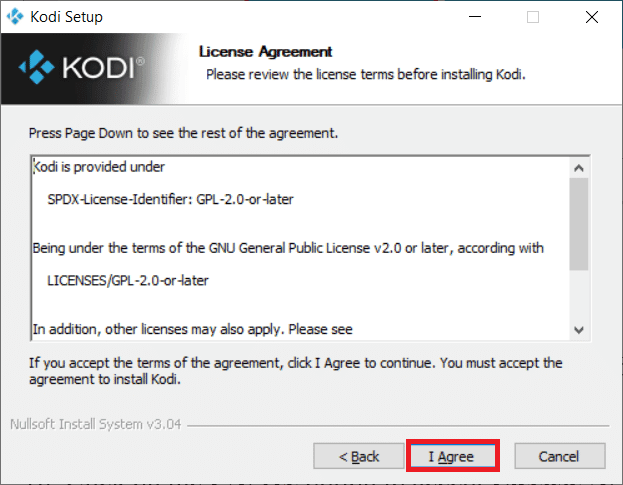 คลิกที่ตัวเลือกฉันยอมรับเพื่อยอมรับข้อตกลงใบอนุญาต  แก้ไขตัวช่วยสร้าง Kodi Ares ไม่ทำงาน